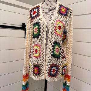 SHEIN Crocheted Granny Square Cardigan